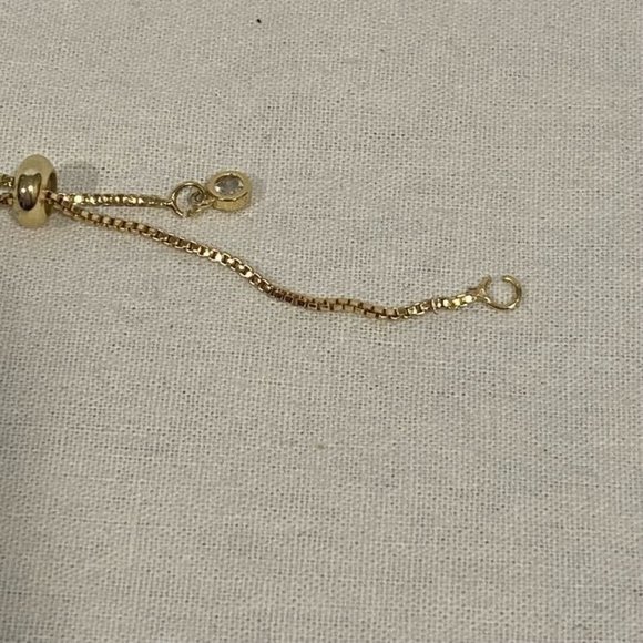 Faux Turquoise Bead Gold Tone Chain Adjustable Pull Bracelet - Picture 4 of 5